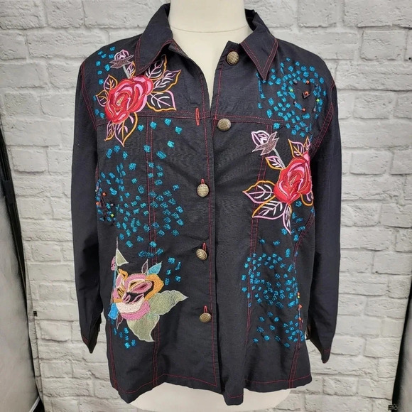INDIGO MOON Embroidered Floral Button Up Jackets Size 2X NEW - Picture 1 of 15